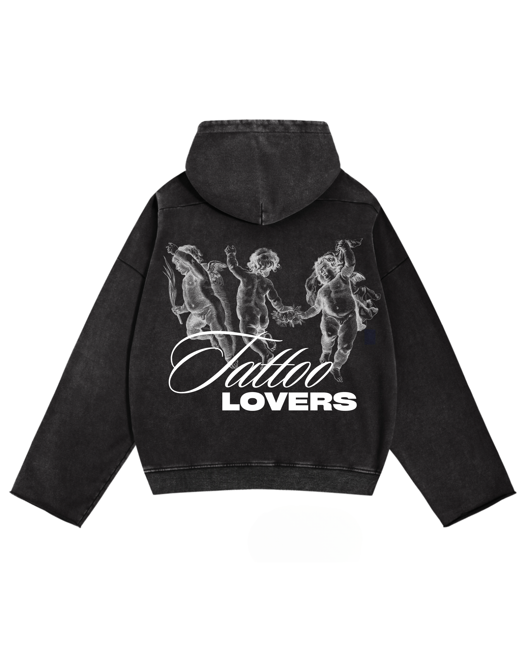 Washed Black Hoodie: Cherub Angels Back Print