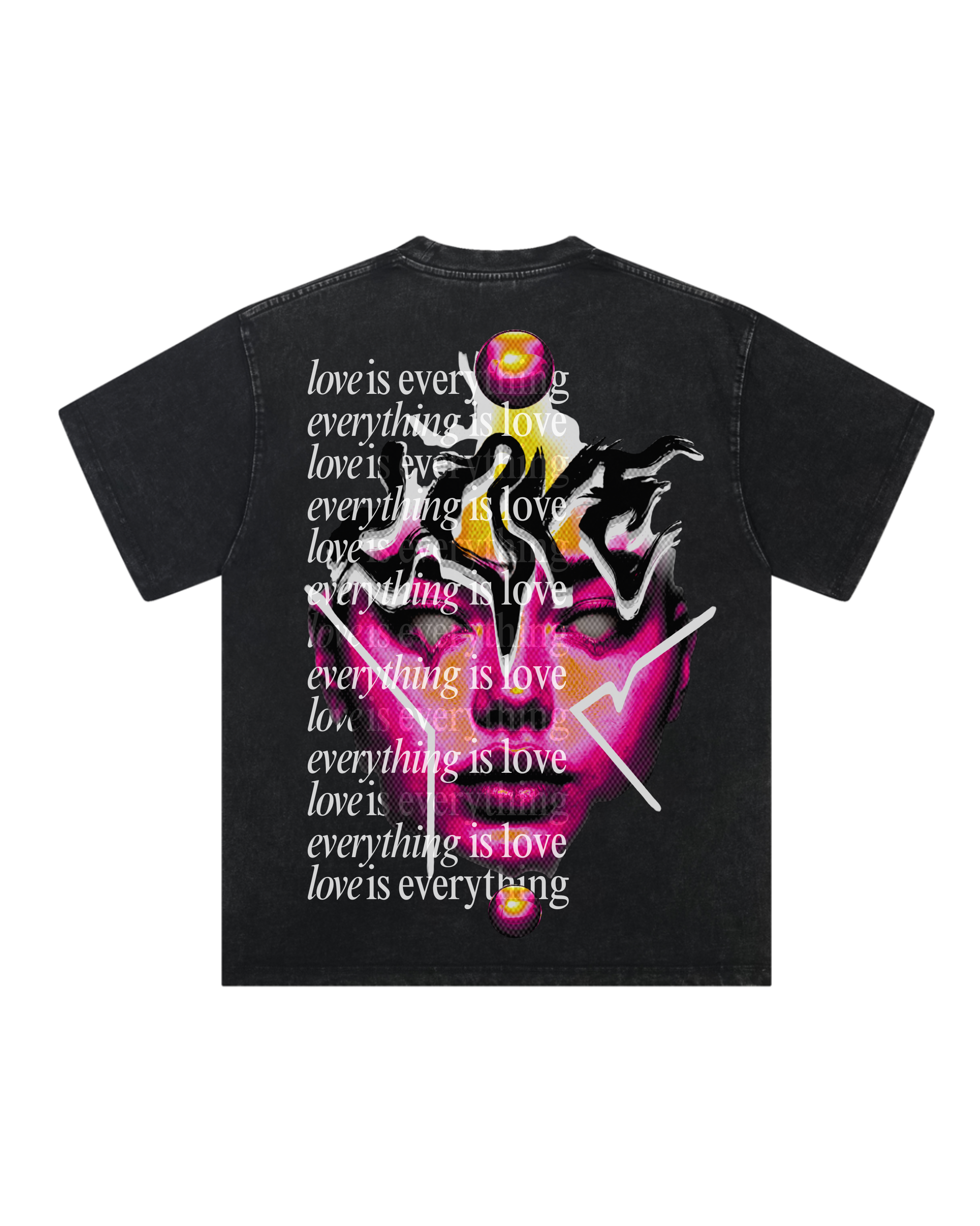 Cyber Glitch Face & "Love is Everything" Back Print T-Shirt By Dumar Pedroza