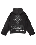 Washed Black Hoodie: Skeleton Cross Back Print